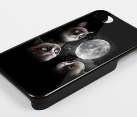 BLACK GRUMPY CAT LOOK MOON - iPhone 4 Case, iPhone 4s Case and iPhone 5 case Hard Plastic Case KK