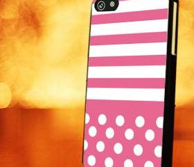 PINK STRIPES WITH POLKA DOT PINK - iPhone 4 Case, iPhone 4s Case and iPhone 5 case Hard Plastic Case LZN