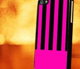 STRIPES PINK AND BLACK - iPhone 4 Case, iPhone 4s Case and iPhone 5 case Hard Plastic Case LZN