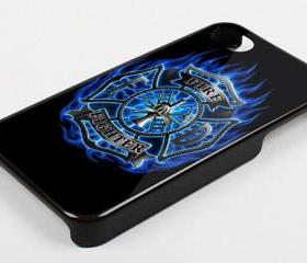LOG FIRE ALARM BLUE FLAMES - iPhone 4 Case, iPhone 4s Case and iPhone 5 case Hard Plastic Case KK