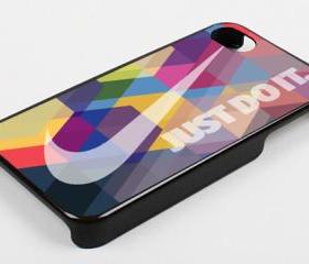 NIKE JUST DO IT RAINBOW PATTERN - iPhone 4 Case, iPhone 4s Case and iPhone 5 case Hard Plastic Case KK